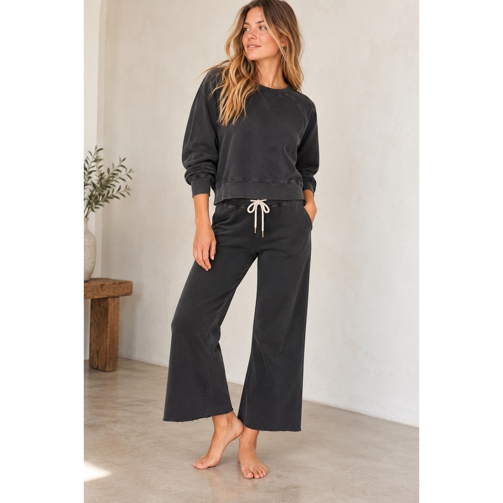 The Great Washed Black Cotton Sweatshirt and Wide Leg Sweatpants Set Size 3/2